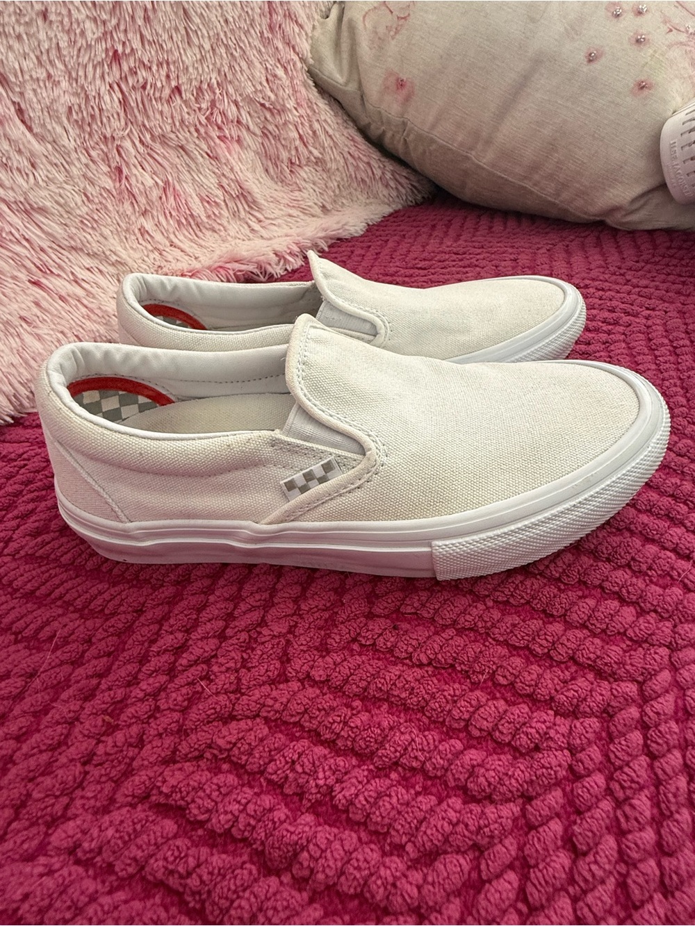 Vans "Pop Cush" Skater White Classic Slip-On Canvas Sneakers unisex Men 5.5 W 7 - Picture 2 of 7